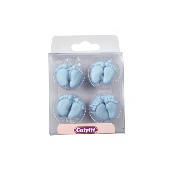 12 Decorations En Sucre Pieds De Bebe Bleu Culpitt