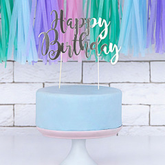 Cake topper en carton happy birthday doré métallisé 22,5 cm - Vegaooparty